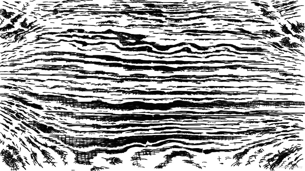 Image 'reflets &mdash; paint action sequence &mdash; BW sketch ideas 1 3 5'.