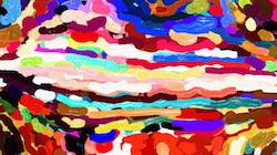 Third of 'reflets &mdash; paint synthesiser classic &mdash; cd hand drawn media wet media oil 4'.