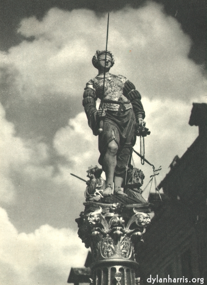 image: Postcard [[ The Fountain and Statue of Justice, in the Street of Justice. ]]