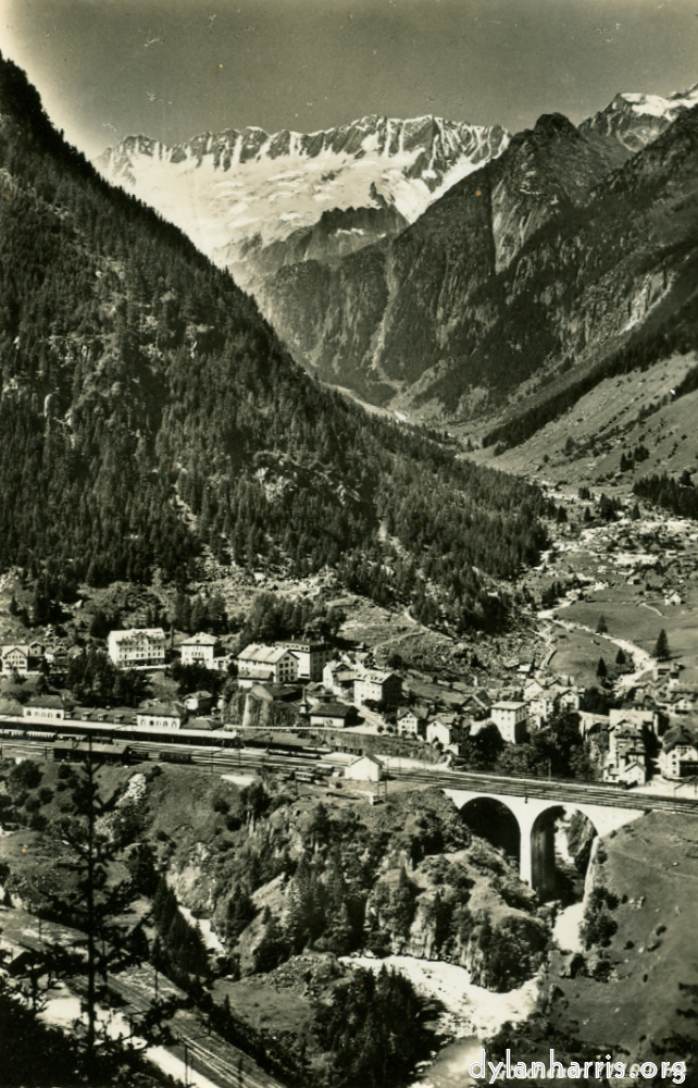 image: Postcard: G&ouml;schenen (1169m) [[ G&ouml;schenen, 3580ft, towards the Dammastock Range. Rhone Glacier is on the other side of the Range. ]]